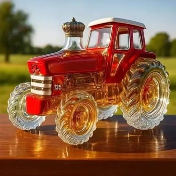 Sticlă de whisky în formă de tractor, 350 ml – recipient decorativ din sticlă gol pentru casă