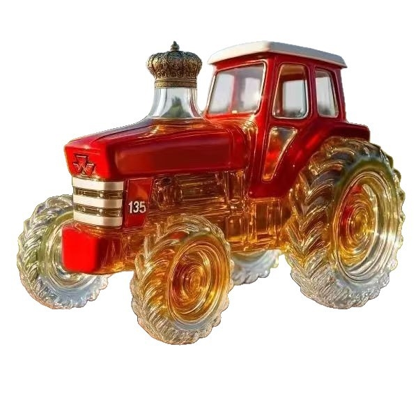 Sticlă de whisky în formă de tractor, 350 ml – recipient decorativ din sticlă gol pentru casă