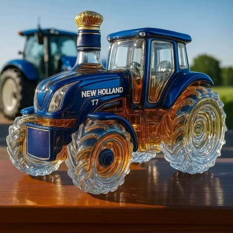 Sticlă de whisky în formă de tractor, 350 ml – recipient decorativ din sticlă gol pentru casă