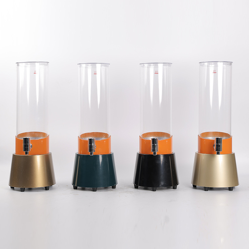 Dispenser luminos pentru băuturi, capacitate dublă 3L/2L, în formă de butoi rotund, cu robinet, turn de bere