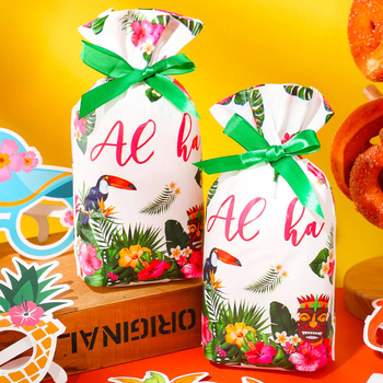 Geantă PE cu șnur, stil Hawaiian, pungă pentru bomboane, ambalaj cadou, pungă pentru produse de patiserie cu fulgi de zăpadă