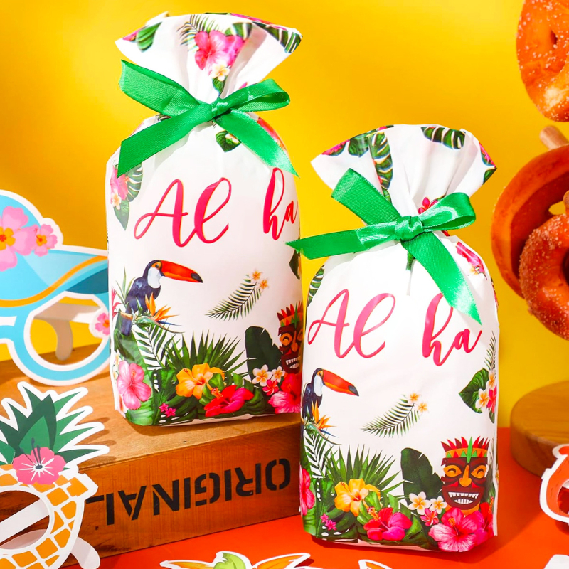 Geantă PE cu șnur, stil Hawaiian, pungă pentru bomboane, ambalaj cadou, pungă pentru produse de patiserie cu fulgi de zăpadă