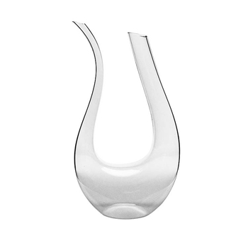 Decantor de vin din cristal fără plumb, cu dungi verticale albastre și negre, design în formă de harpă în stil U