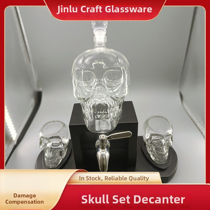 Set decantator cu craniu pentru whisky – sticlă borosilicat de înaltă calitate, design transparent