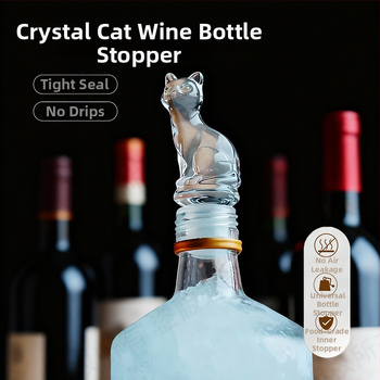 Stop de vin din cristal, în formă de pisică, din silicon, universal pentru sticle de vin roșu
