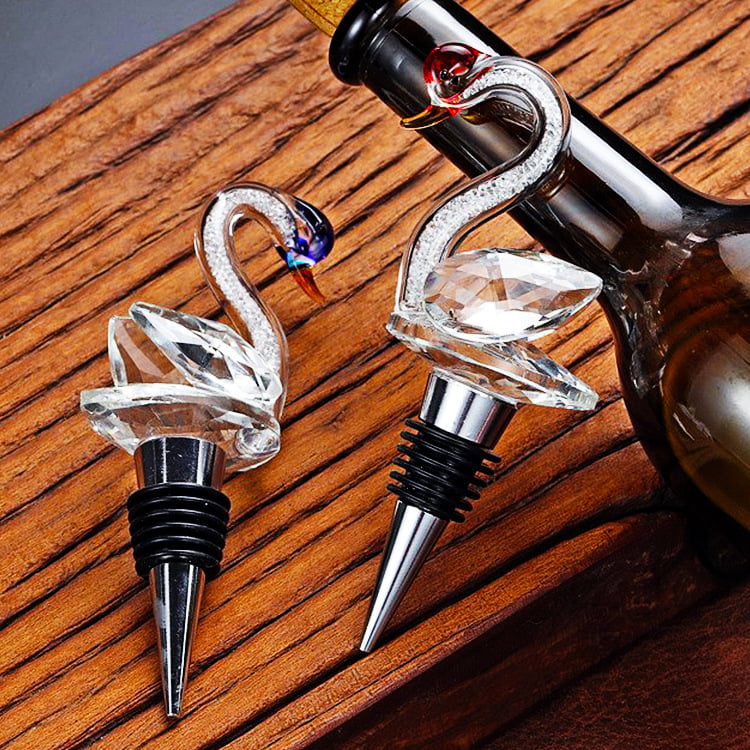 LUTIANNENG Dop pentru sticlă în formă de lebădă din cristal diamant, sigilare proaspătă, decor de casă creativ