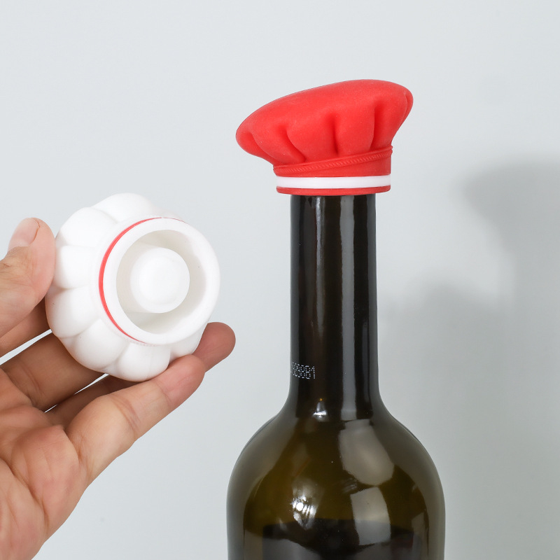 Luxing dop de vin din silicon cu design de pălărie de bucătar – sigilare vacuum, etanșare anti-scurgeri pentru șampanie și vin