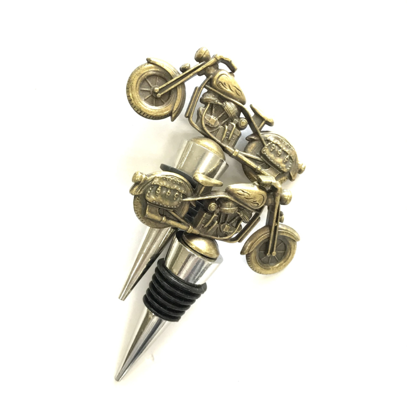 Dop de vin din aliaj de zinc, placat electrolitic, design retro bronz cu motocicletă