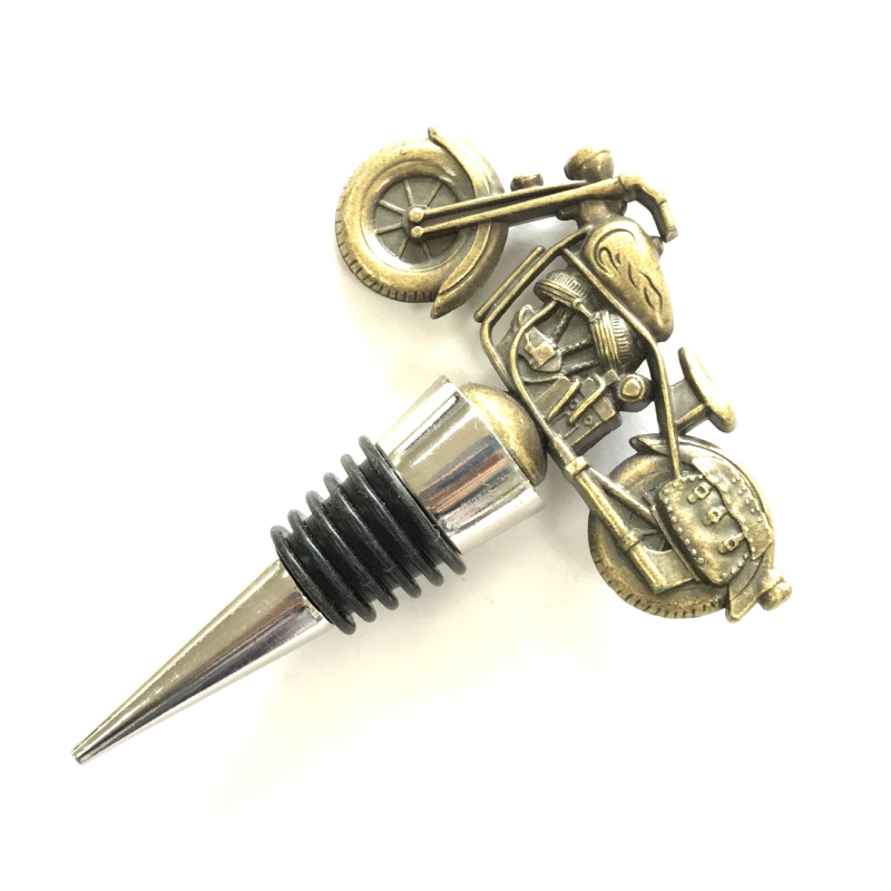Dop de vin din aliaj de zinc, placat electrolitic, design retro bronz cu motocicletă