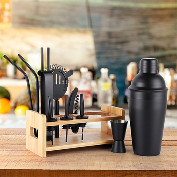 Set de 13 instrumente pentru cocktailuri din oțel inoxidabil, cu shaker, clips pentru gheață și strecurător