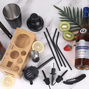 Set de 13 instrumente pentru cocktailuri din oțel inoxidabil, cu shaker, clips pentru gheață și strecurător