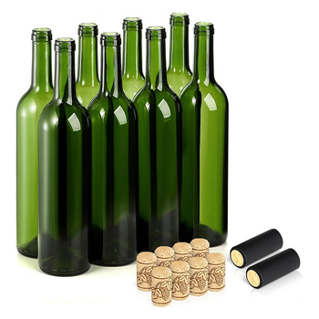 Zöld üvegű vörösboros palack, 750 ml, parafa záró és zárt fedél