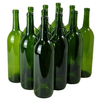 Zöld üvegű vörösboros palack, 750 ml, parafa záró és zárt fedél