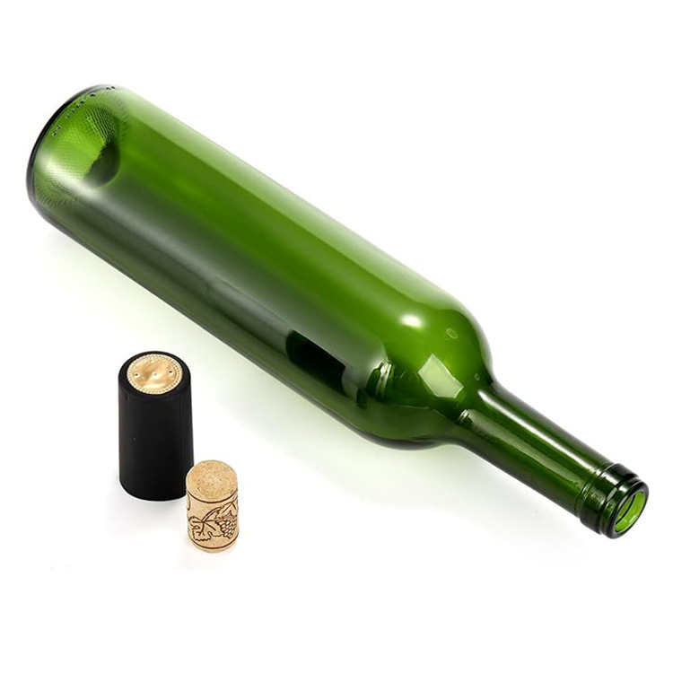 Zöld üvegű vörösboros palack, 750 ml, parafa záró és zárt fedél