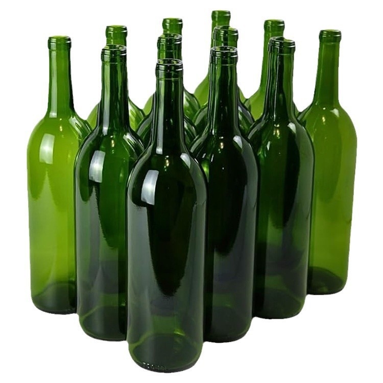 Zöld üvegű vörösboros palack, 750 ml, parafa záró és zárt fedél