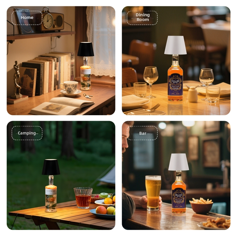 Lampa do fľaše vína s uzáverom – nočná svetlá a ambientné osvetlenie (dobíjateľná)