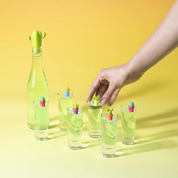 Stopper din silicon în formă de cactus pentru sticla de vin și marker pentru pahar