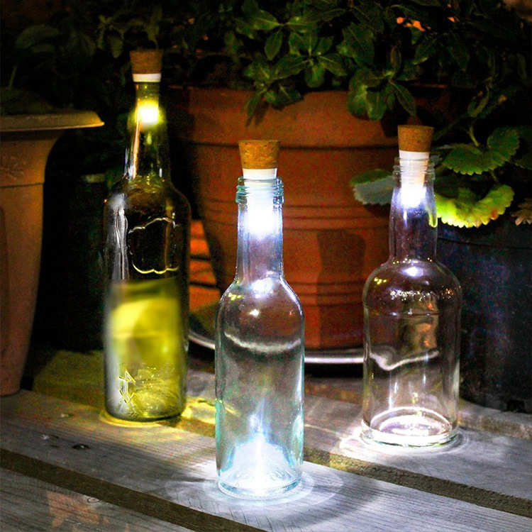 Capac de vin cu LED – dop din plută iluminat, 15 LED, întrerupător rotativ