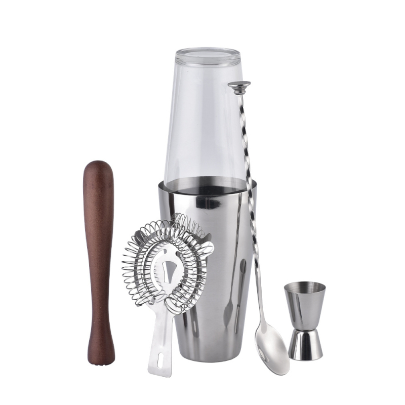 Set personalizat de instrumente pentru bar din Boston – unelte pentru cocktail, sticlă de cristal transparentă