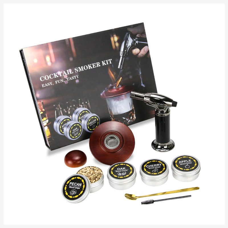 Kit de afumare pentru cocktailuri din lemn, cu capac – bucătărie și bar, mixologie creativă
