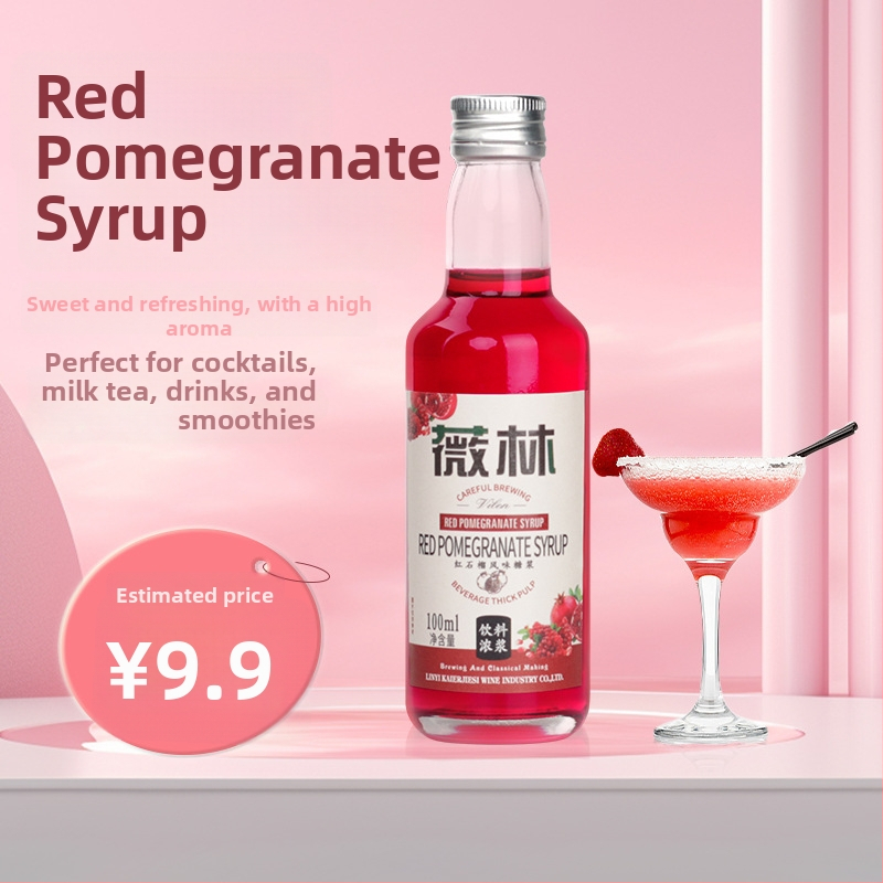 Sirup s príchuťou granátového jablka a likér Blue Curaçao – základ pre koktaily do mliečneho čaju a ľadového čaju