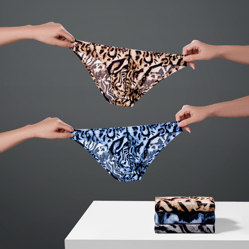 Muške bokserice s leopard uzorkom od ice silk, bezšivne, brzo sušeće sportske gaćice