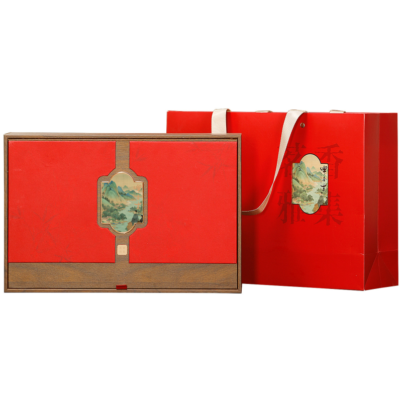 Cutie cadou pentru ambalaj ceai – 250 g ceaiuri chinezești: Longjing, Biluochun și Jinjunmei ceai negru — design personalizat