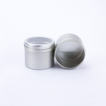Cutie din aluminiu cu capac cu fereastră, rotundă, 65×50 mm, pentru ceai, produse uscate și pastă de ceară, model LH6550TK