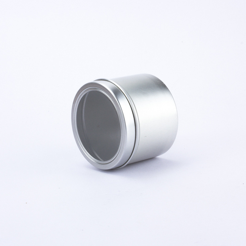 Cutie din aluminiu cu capac cu fereastră, rotundă, 65×50 mm, pentru ceai, produse uscate și pastă de ceară, model LH6550TK
