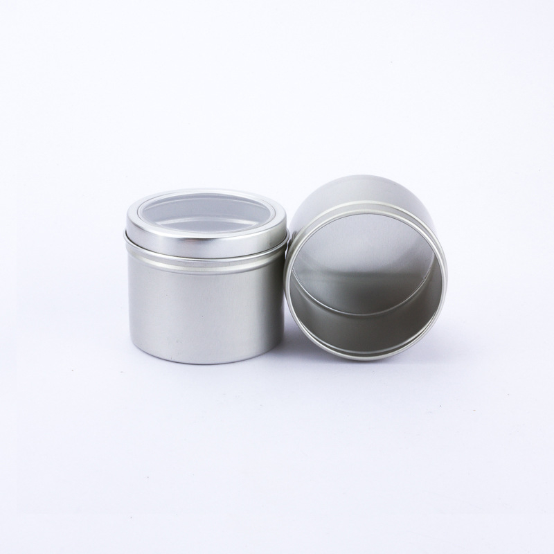 Cutie din aluminiu cu capac cu fereastră, rotundă, 65×50 mm, pentru ceai, produse uscate și pastă de ceară, model LH6550TK