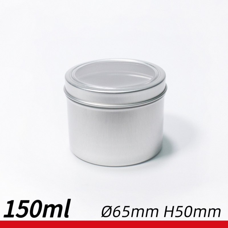 Cutie din aluminiu cu capac cu fereastră, rotundă, 65×50 mm, pentru ceai, produse uscate și pastă de ceară, model LH6550TK