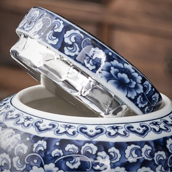 Cutie ceramică pentru ceai, ambalaj cadou albastru‑alb pentru depozitarea ceaiurilor verzi, albe și Pu’er