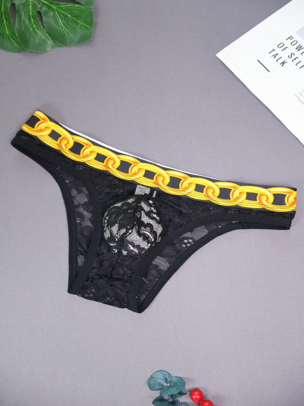 Seksi prozirne čipkaste muške gaćice s niskim strukom, prednji trokut i proziran dizajn