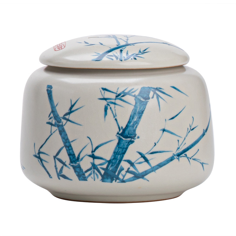 Cutie ceramică albastru-alb Ru kiln, sigilată, pentru ceai verde, ceai alb și Pu'er
