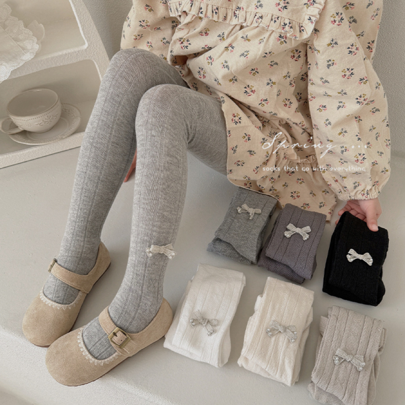Új tavaszi leggings lányoknak, vékony, masnis díszítéssel, egyszínű gyerekeknek
