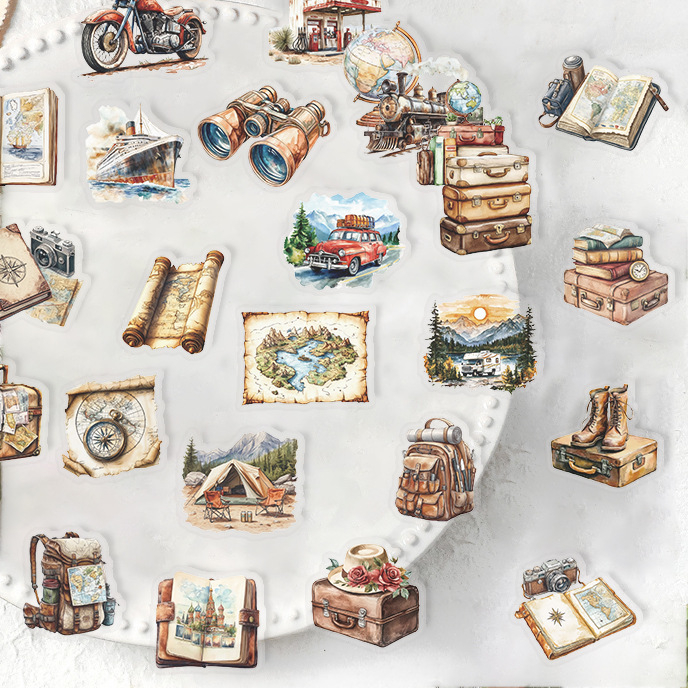 Set de 50 foițe transparente cu autocolante retro pentru jurnale și caiete, decor PET rezistent la apă