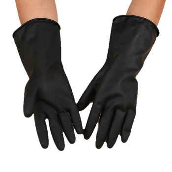 Industrijske zaštitne gumene rukavice, crne izvana, narančaste iznutra, duljine 31 cm, otporne na kiseline i baze, debeli, protuklizna tekstura, udoban latex, antistatične