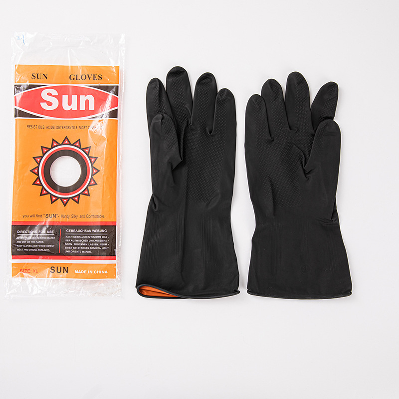Industrijske zaštitne gumene rukavice, crne izvana, narančaste iznutra, duljine 31 cm, otporne na kiseline i baze, debeli, protuklizna tekstura, udoban latex, antistatične