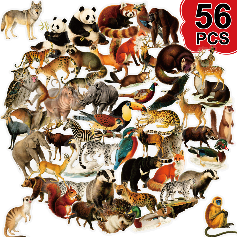 Set de 56 autocolante cu animale din pădure – drăguțe, realiste, autocolante PET transparente pentru bagaje și jurnale