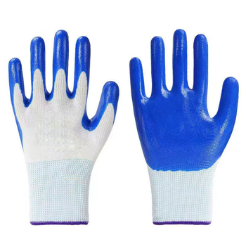 Plave nitrilne rukavice za kemijsku zaštitu, radne rukavice, 13-gauge nylon i bijela pređa