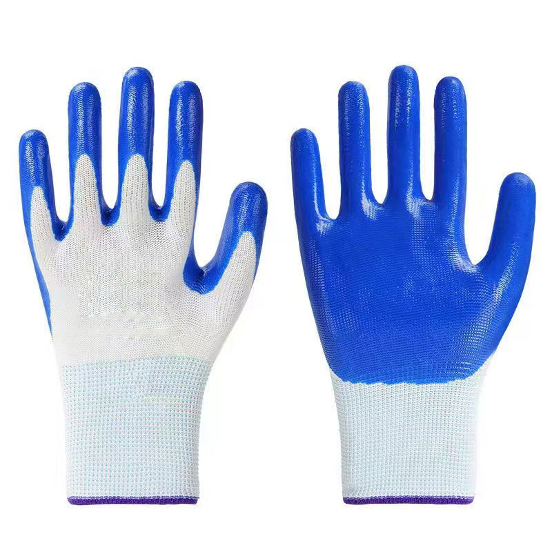 Plave nitrilne rukavice za kemijsku zaštitu, radne rukavice, 13-gauge nylon i bijela pređa