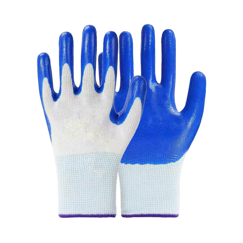 Plave nitrilne rukavice za kemijsku zaštitu, radne rukavice, 13-gauge nylon i bijela pređa