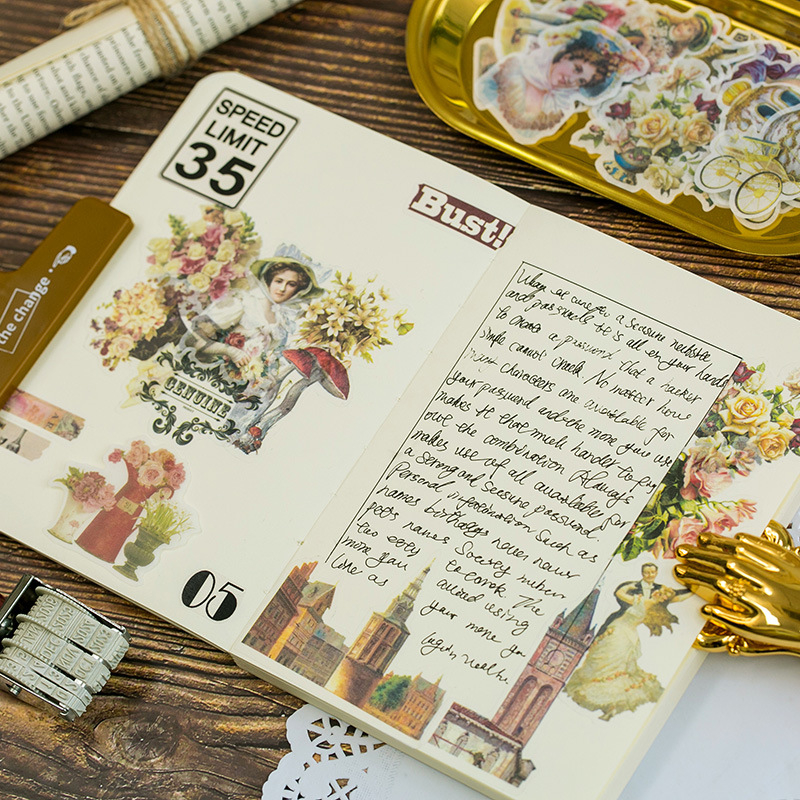 Pachet cu autocolante din hârtie washi Yu Xian – seria „O poveste din trecut“ – flori și plante retro, autocolante pentru jurnal DIY – 10 stiluri