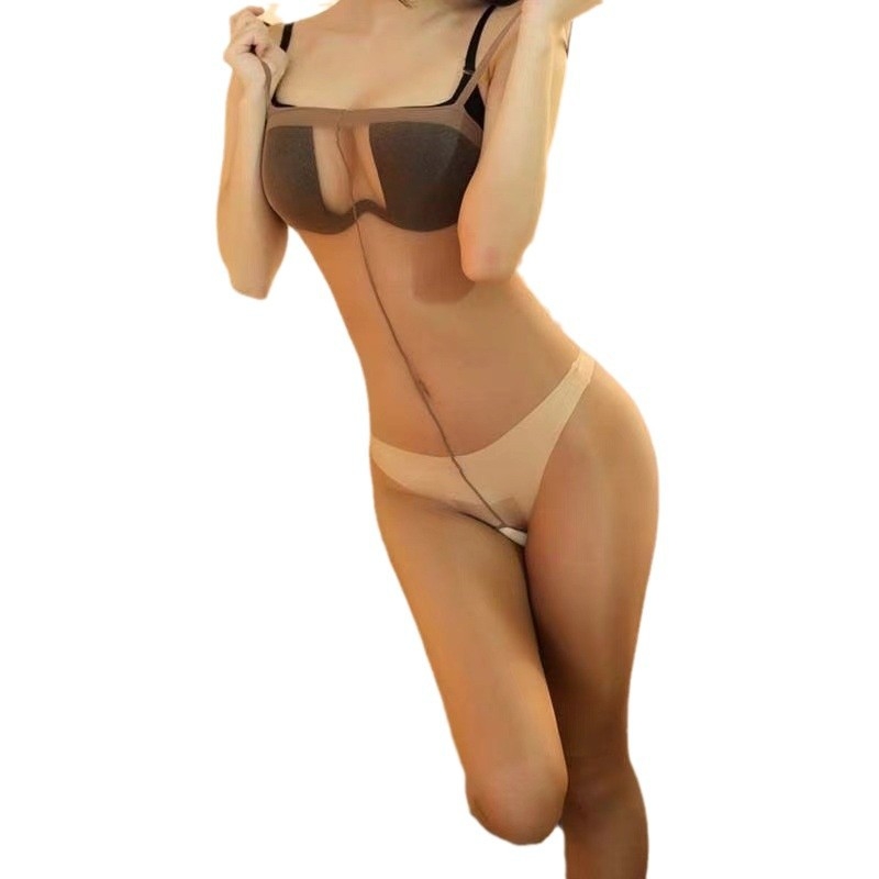 Seksi bodystocking s bisernim sjajem, s remenčićima, ultra-tanki prozirni dizajn s reflektirajućim učinkom