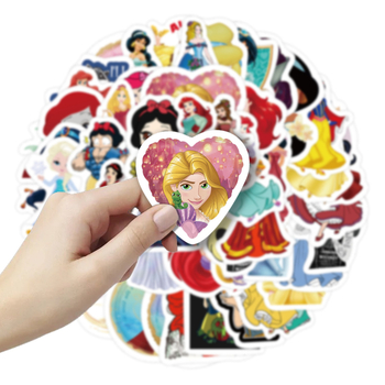 Set de 50 autocolante drăguțe cu personaje de prințese pentru caiete, valize și huse de telefoane