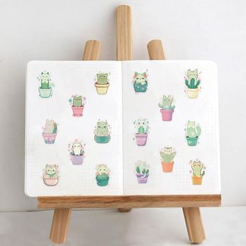 50 stickere cu pisici și cactuși, stil retro desenat, PET rezistent la apă, decor pentru jurnal/agenda și proiect DIY pentru chitară.