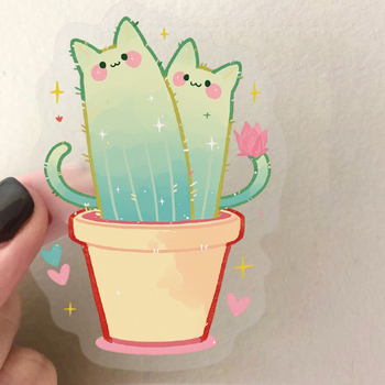 50 stickere cu pisici și cactuși, stil retro desenat, PET rezistent la apă, decor pentru jurnal/agenda și proiect DIY pentru chitară.