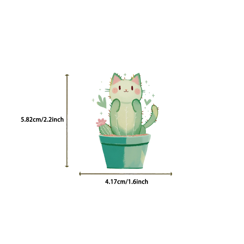 50 stickere cu pisici și cactuși, stil retro desenat, PET rezistent la apă, decor pentru jurnal/agenda și proiect DIY pentru chitară.