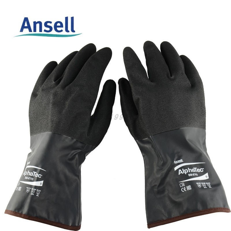 Andel 58-270 AlphaTEC mănuși de unică folosință din nitril cu strat de acoperire antiderapantă și rezistentă la substanțe chimice, căptușeală din bumbac fără cusături, lungime 305 mm