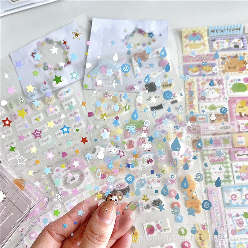 Etichete originale drăguțe în stil desen animat, rame și autocolante die-cut cu emoticoane și stele transparente pentru decorarea jurnalului